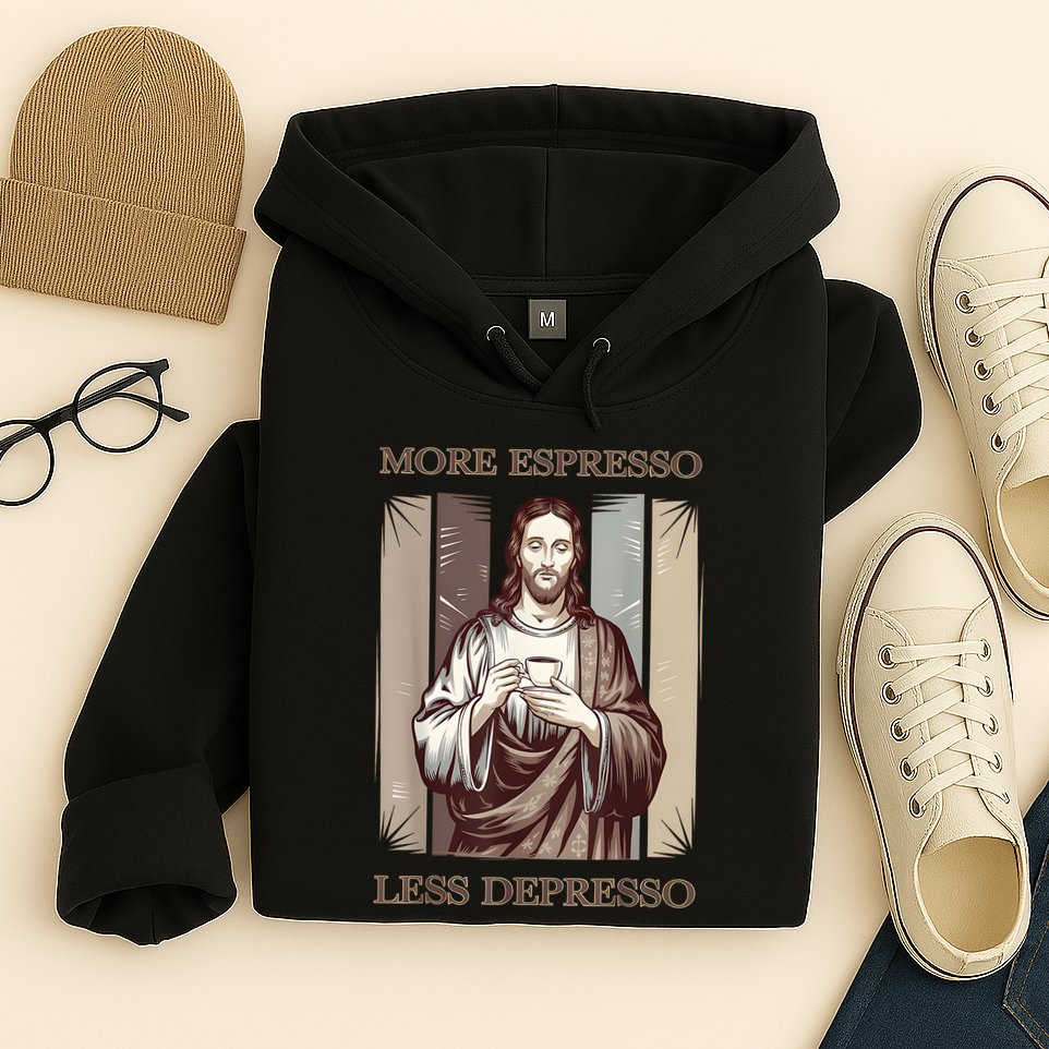 Jesus More Espresso And Less Depresso Retro Coffee Lovers Hoodie