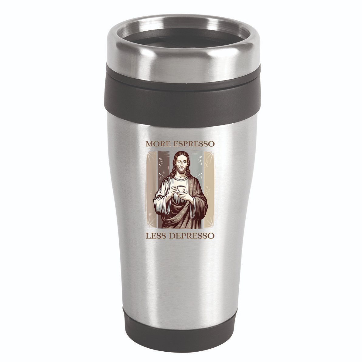 Jesus More Espresso And Less Depresso Retro Coffee Lovers 16oz Travel Tumbler