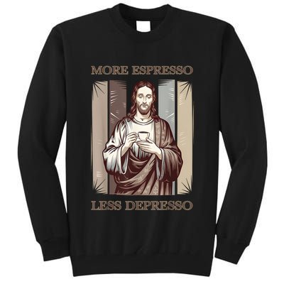 Jesus More Espresso And Less Depresso Retro Coffee Lovers Tall Sweatshirt