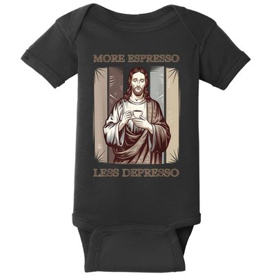 Jesus More Espresso And Less Depresso Retro Coffee Lovers Baby Bodysuit