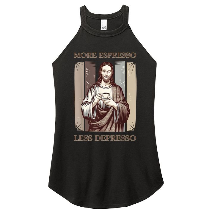 Jesus More Espresso And Less Depresso Retro Coffee Lovers Women's Perfect Tri Rocker Tank