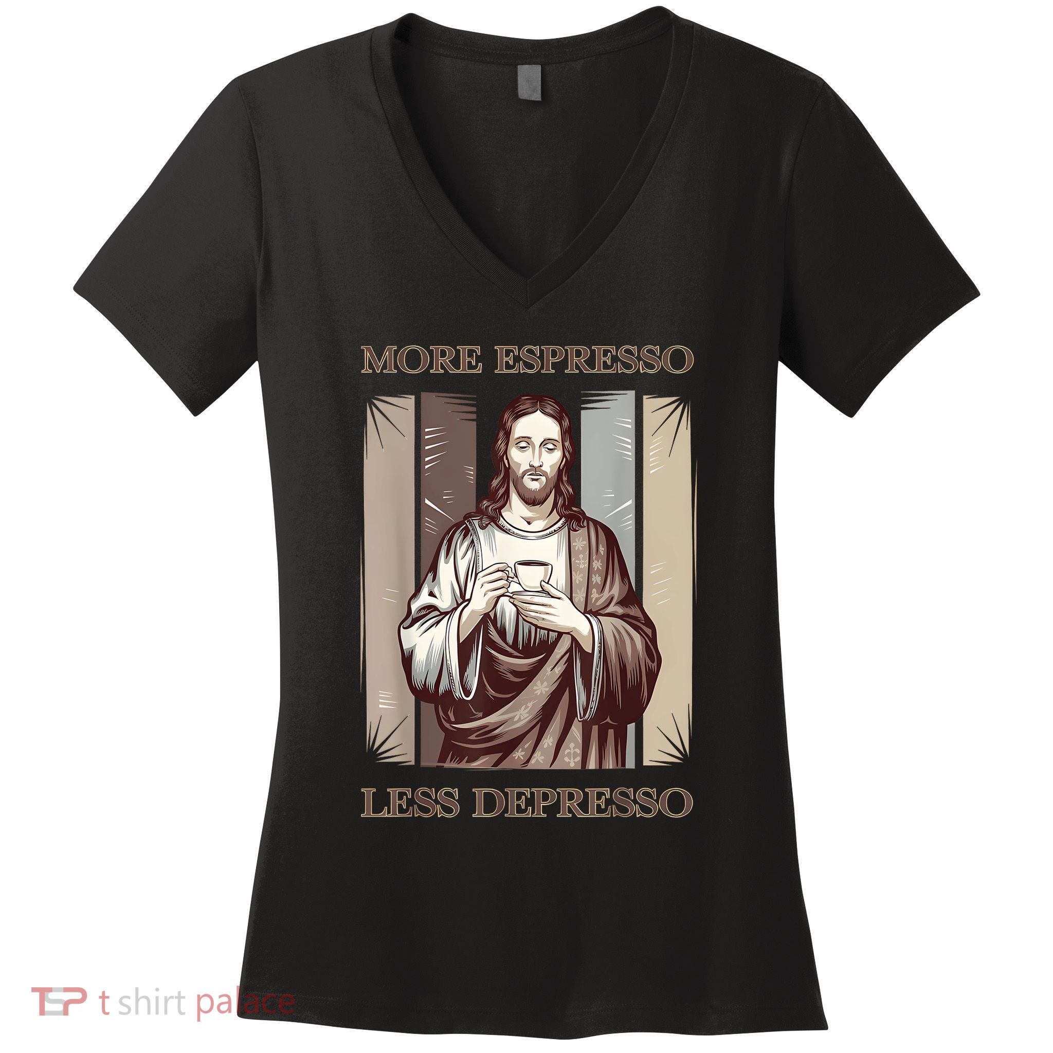 Jesus More Espresso And Less Depresso Retro Coffee Lovers Women's V-Neck T-Shirt