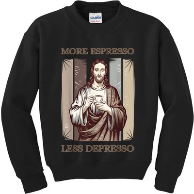 Jesus More Espresso And Less Depresso Retro Coffee Lovers Kids Sweatshirt