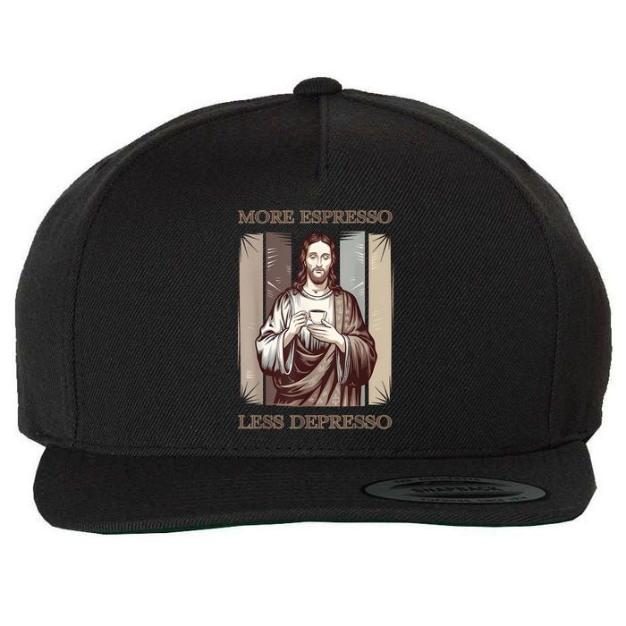Jesus More Espresso And Less Depresso Retro Coffee Lovers Wool Snapback Cap