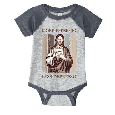 Jesus More Espresso And Less Depresso Retro Coffee Lovers Infant Baby Jersey Bodysuit
