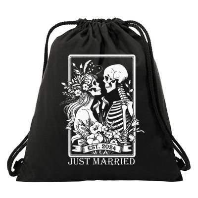 Just Married Est 2024 Halloween Skeleton Couples Drawstring Bag