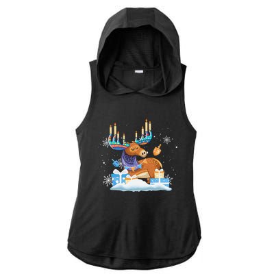 Jewish Moose Funny Hanukkah Shirt Moose Pajamas Gifts Girls  Ladies PosiCharge Tri-Blend Wicking Draft Hoodie Tank