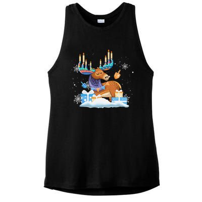 Jewish Moose Funny Hanukkah Shirt Moose Pajamas Gifts Girls  Ladies PosiCharge Tri-Blend Wicking Tank