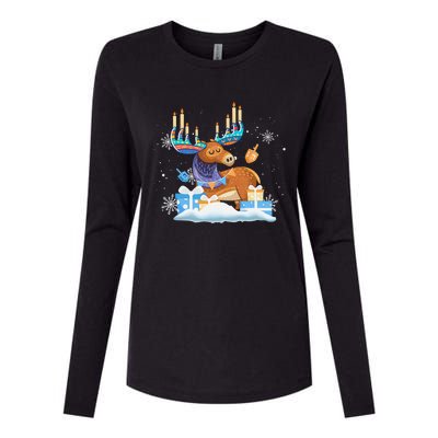 Jewish Moose Funny Hanukkah Shirt Moose Pajamas Gifts Girls  Womens Cotton Relaxed Long Sleeve T-Shirt