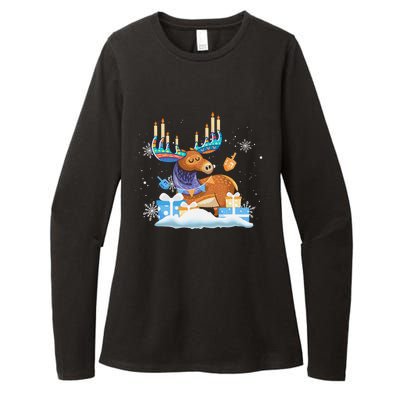 Jewish Moose Funny Hanukkah Shirt Moose Pajamas Gifts Girls  Womens CVC Long Sleeve Shirt