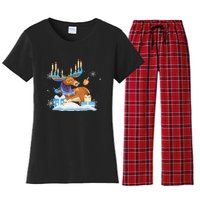 Jewish Moose Funny Hanukkah Shirt Moose Pajamas Gifts Girls  Women's Flannel Pajama Set