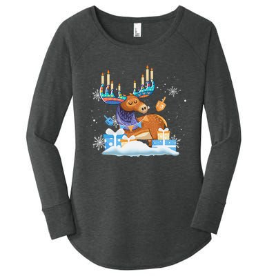 Jewish Moose Funny Hanukkah Shirt Moose Pajamas Gifts Girls  Women's Perfect Tri Tunic Long Sleeve Shirt