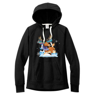 Jewish Moose Funny Hanukkah Shirt Moose Pajamas Gifts Girls  Women's Fleece Hoodie