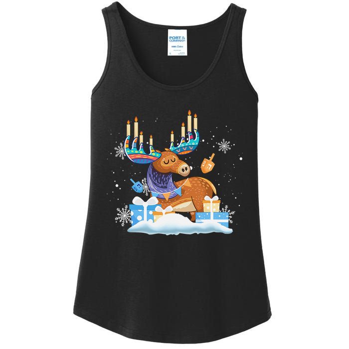 Jewish Moose Funny Hanukkah Shirt Moose Pajamas Gifts Girls  Ladies Essential Tank