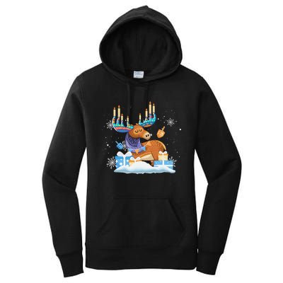 Jewish Moose Funny Hanukkah Shirt Moose Pajamas Gifts Girls  Women's Pullover Hoodie