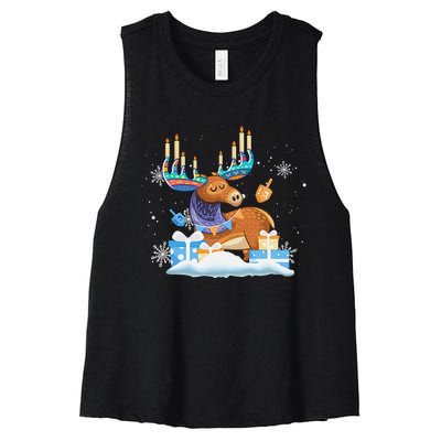 Jewish Moose Funny Hanukkah Shirt Moose Pajamas Gifts Girls  Women's Racerback Cropped Tank