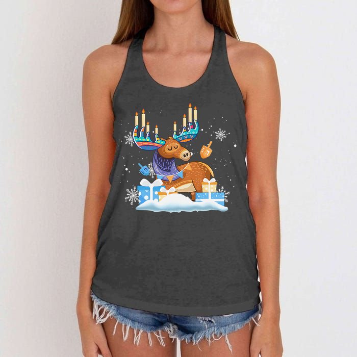 Jewish Moose Funny Hanukkah Shirt Moose Pajamas Gifts Girls  Women's Knotted Racerback Tank