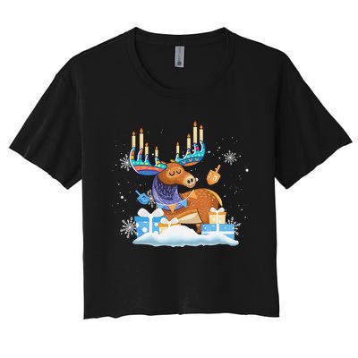 Jewish Moose Funny Hanukkah Shirt Moose Pajamas Gifts Girls  Women's Crop Top Tee