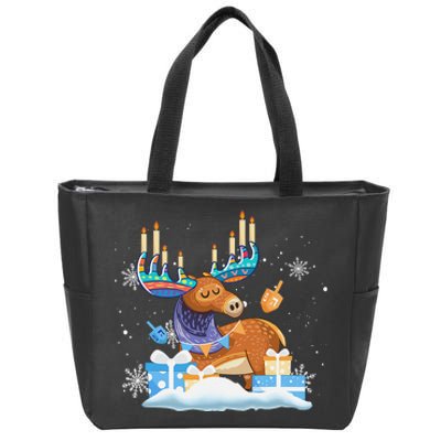 Jewish Moose Funny Hanukkah Shirt Moose Pajamas Gifts Girls  Zip Tote Bag