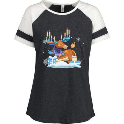 Jewish Moose Funny Hanukkah Shirt Moose Pajamas Gifts Girls  Enza Ladies Jersey Colorblock Tee