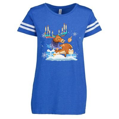 Jewish Moose Funny Hanukkah Shirt Moose Pajamas Gifts Girls  Enza Ladies Jersey Football T-Shirt