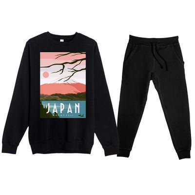 Japan Mount Fuji Retro Vintage Poster Premium Crewneck Sweatsuit Set