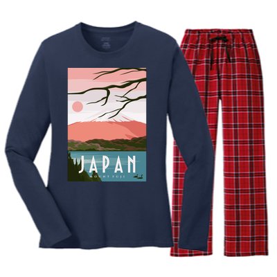 Japan Mount Fuji Retro Vintage Poster Women's Long Sleeve Flannel Pajama Set 