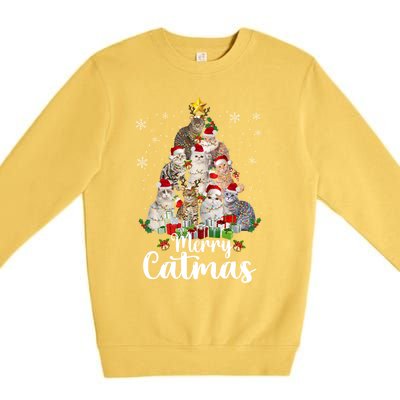 Jingle Meows Funny Cats Christmas Tees For Cat Lovers Gift Premium Crewneck Sweatshirt