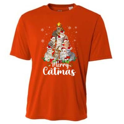 Jingle Meows Funny Cats Christmas Tees For Cat Lovers Gift Cooling Performance Crew T-Shirt