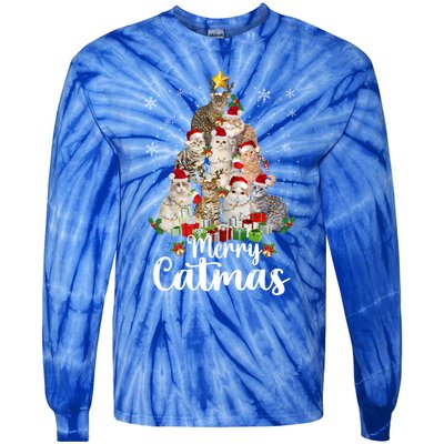 Jingle Meows Funny Cats Christmas Tees For Cat Lovers Gift Tie-Dye Long Sleeve Shirt