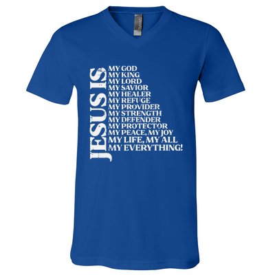 Jesus My God King Lord Religious Christian V-Neck T-Shirt