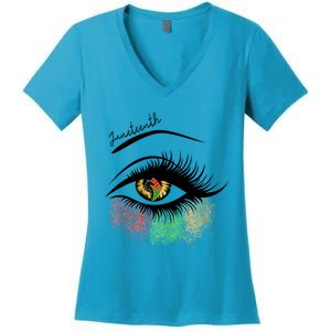 Juneteenth Meaningful Gift For Women Juneteenth Eye African American Cool Gift Women's V-Neck T-Shirt