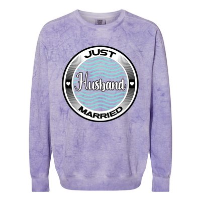 Just Married Husband Honeymoon Cruise Groom Wedding Gift Colorblast Crewneck Sweatshirt