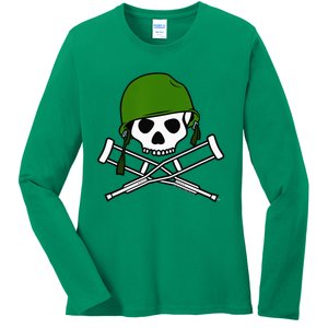 Jackass Military Helmet Skull & Crossbones Logo Ladies Long Sleeve Shirt