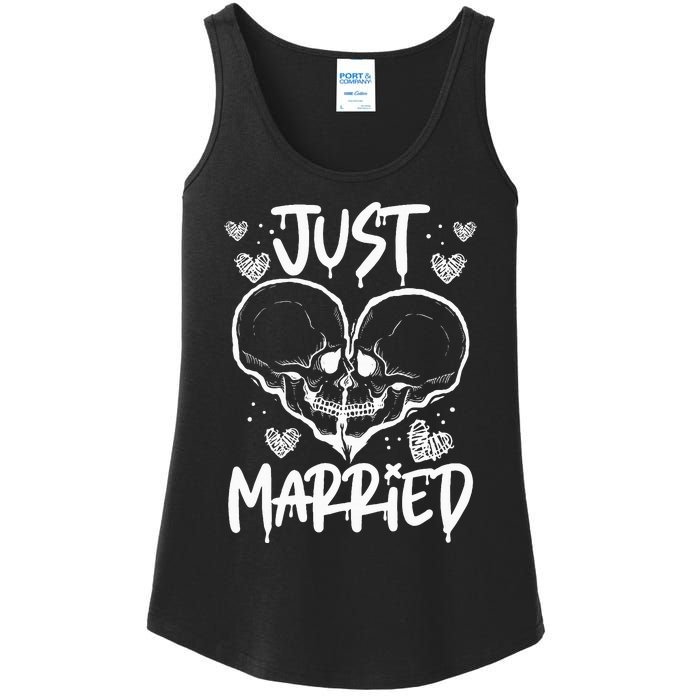 Just Married Halloween Skeleton Bride And Groom Wedding Ladies Essential Tank