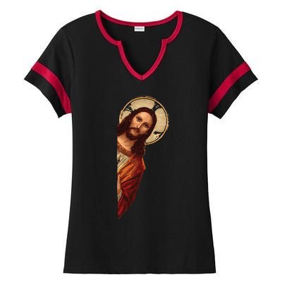 Jesus Meme I Saw That Ladies Halftime Notch Neck Tee