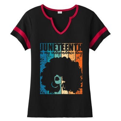 Juneteenth My Independence Day Retro Afro  Melanin Ladies Halftime Notch Neck Tee