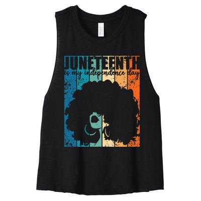 Juneteenth My Independence Day Retro Afro  Melanin Women's Racerback Cropped Tank