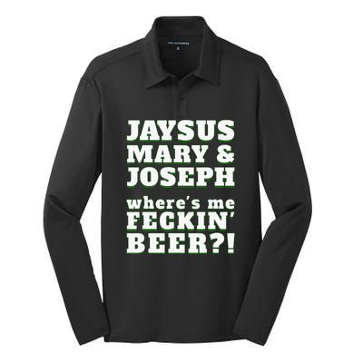 Jaysus Mary Joseph St. Patrick's Feck Beer Silk Touch Performance Long Sleeve Polo