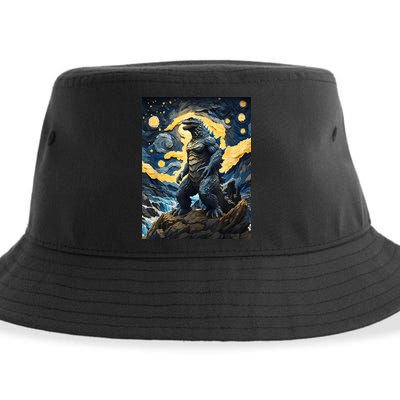 Japanese Monster Kaiju In Van Gogh Starry Night Sustainable Bucket Hat