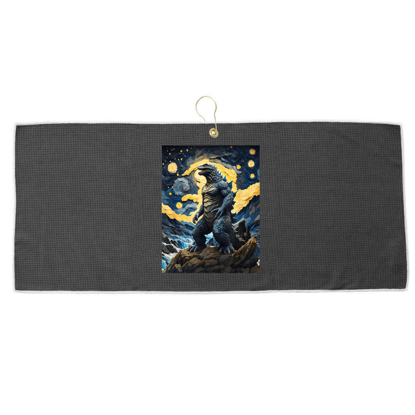 Japanese Monster Kaiju In Van Gogh Starry Night Large Microfiber Waffle Golf Towel