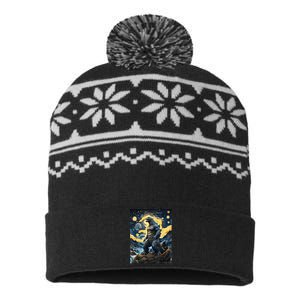 Japanese Monster Kaiju In Van Gogh Starry Night USA-Made Snowflake Beanie