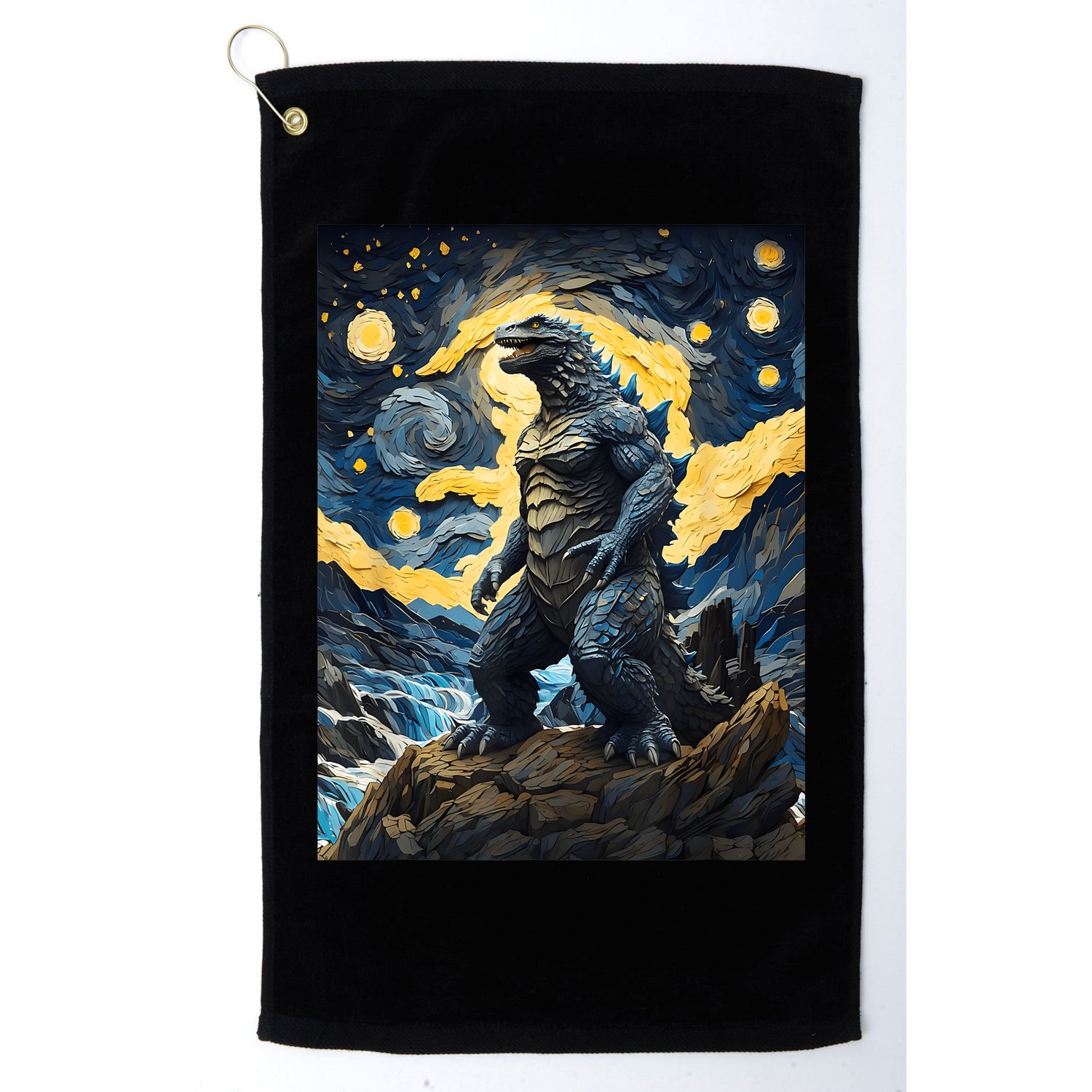 Japanese Monster Kaiju In Van Gogh Starry Night Golf Towel