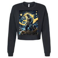 Japanese Monster Kaiju In Van Gogh Starry Night Cropped Pullover Crew