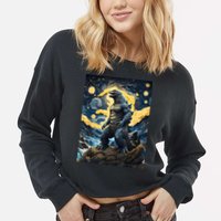 Japanese Monster Kaiju In Van Gogh Starry Night Cropped Pullover Crew