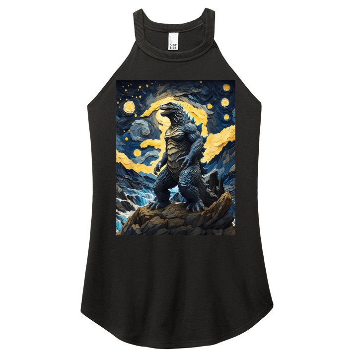 Japanese Monster Kaiju In Van Gogh Starry Night Women's Perfect Tri Rocker Tank
