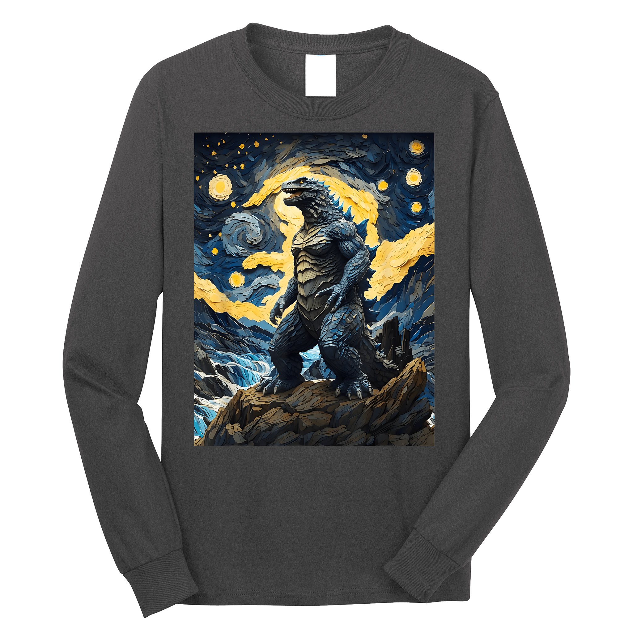 Japanese Monster Kaiju In Van Gogh Starry Night Long Sleeve Shirt