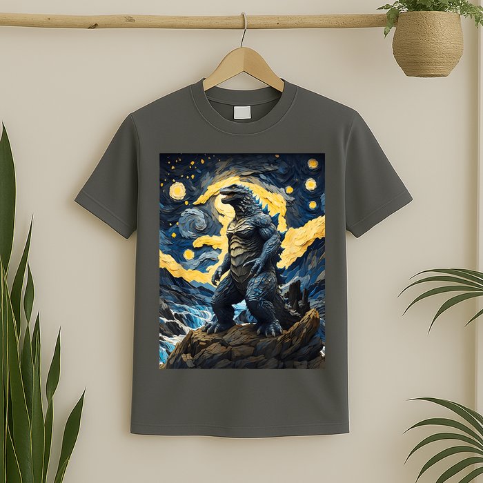 Japanese Monster Kaiju In Van Gogh Starry Night T-Shirt