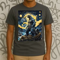 Japanese Monster Kaiju In Van Gogh Starry Night T-Shirt