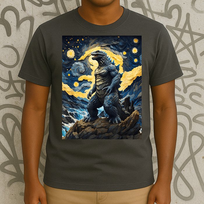 Japanese Monster Kaiju In Van Gogh Starry Night T-Shirt